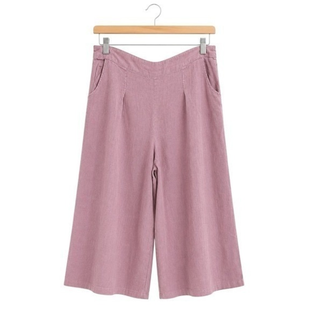 Sigrid Olsen 100% Linen Wide Leg Cropped Pants Pink XL Lagenlook Beach